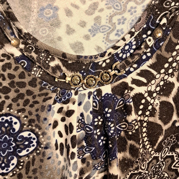 Women's Vittoria Top XL Brown Blue Animal Print - Picture 3 of 4